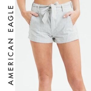 American Eagle Striped Hi-Rise Tie Waist Shorts 100% Cotton